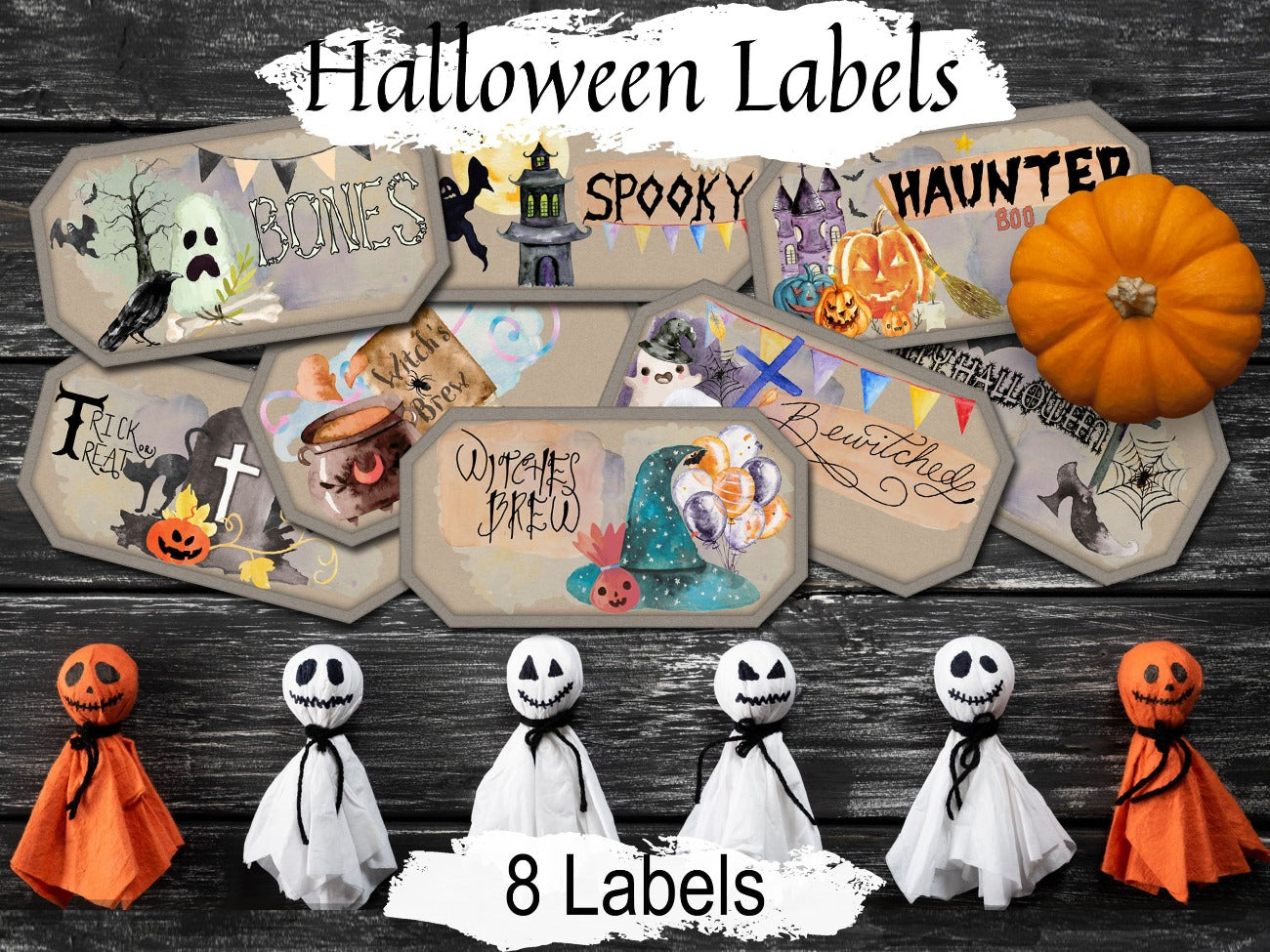 HALLOWEEN LABELS, Spooky Potion Labels, Haunted Black Cat Trick or Treat Tags, Whimsical Party Printables, 8 Printable Haunted Labels- Morgana Magick Spell