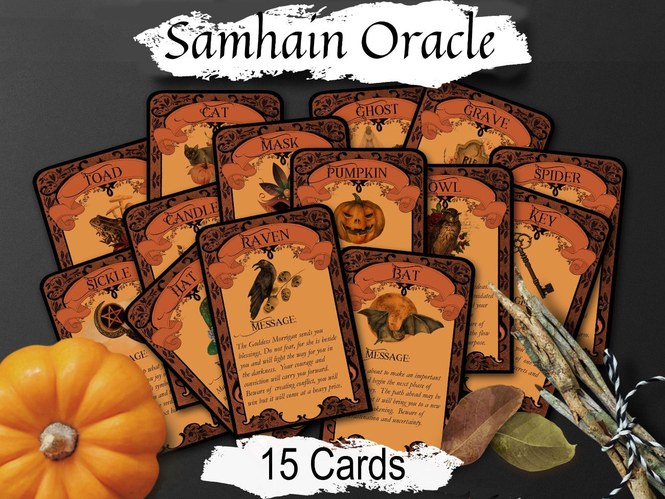 SAMHAIN ORACLE CARDS, Wicca Divination Tarot, Ghost Communication, Spirit World Shadow Work for Witch&#39;s New Year, 15 Printable Cards - Morgana Magick Spell