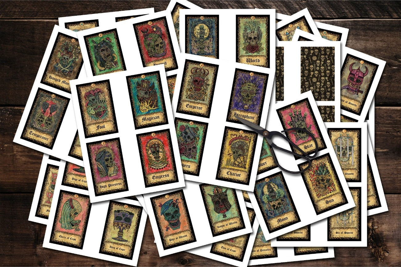 CELTIC SKULL TAROT 78 Cards, Full Deck to Print at Home, Tarot Deck with Guidebook, Skull Tarot Oracle, Witch Halloween Tarot, Gothic Skull - Morgana Magick