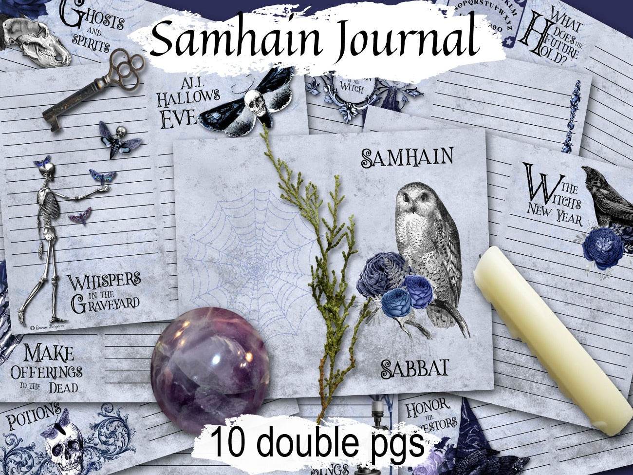SAMHAIN JUNK JOURNAL, Inspirational Quotes, Journal Prompts with blank space for writing, Halloween Spellbook, 10 Printable double pages - Morgana Magick Spell