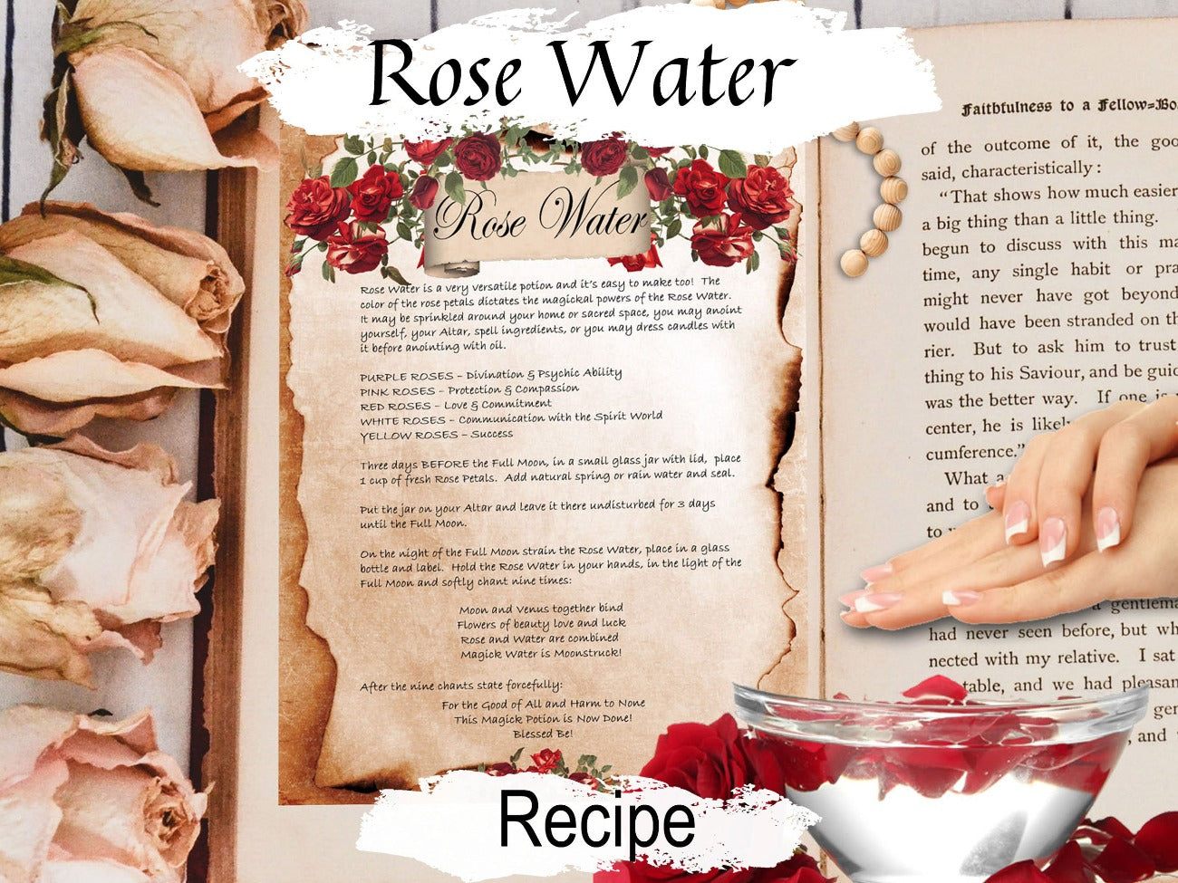 ROSE WATER POTION, Charmed Style Potion Spell, Homemade Rose Water, Beauty Spell, Briar Rose Potion, Witch Witchcraft Magic Love Recipe - Morgana Magick Spell
