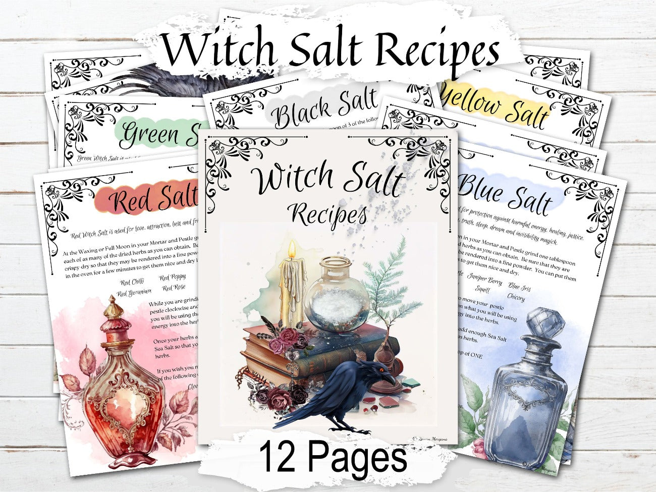 WITCH SALT RECIPES, 12 Pages, banishing, lust, healing, prosperity and inspiration, 5 printable recipes and how use them in magic spells - Morgana Magick Spell