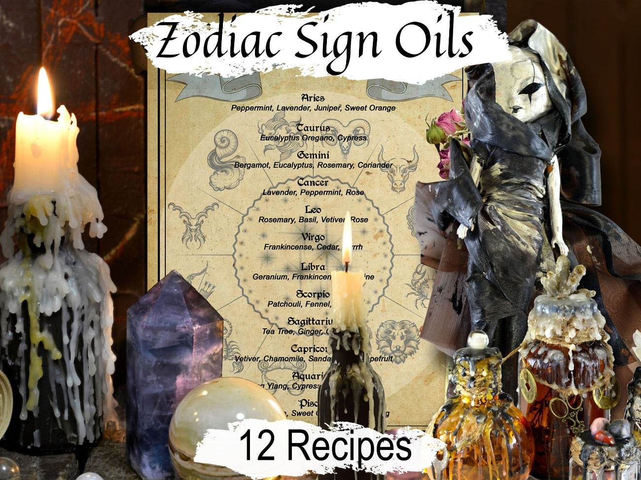 ASTROLOGY OIL, Zodiac Oil Recipes Aromatherapy, Elemental Earth, Air, Fire, Water Oils, Birth Sign Oils, Wicca Witchcraft Aromatherapy BOS - Morgana Magick Spell