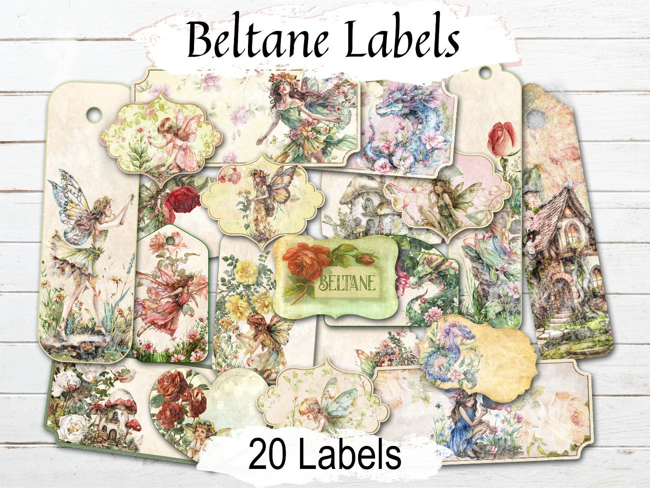 20 BELTANE LABELS Printable Fairy Tags, Witchcraft Botanical Floral Labels, Wicca Sabbat Stickers, Magic Spells Gifts & Altar Decorations - Morgana Magick Spell