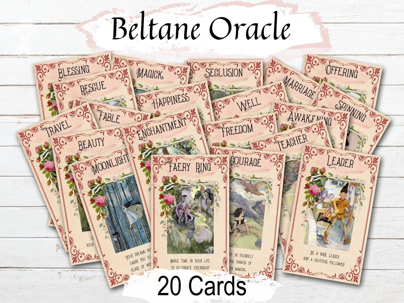 BELTANE FAERY ORACLE Cards, Wicca Sabbat Tarot, Printable Oracle, Inspirational Messages, Fairy Divination Deck, Wheel of the Year, May Day - Morgana Magick Spell