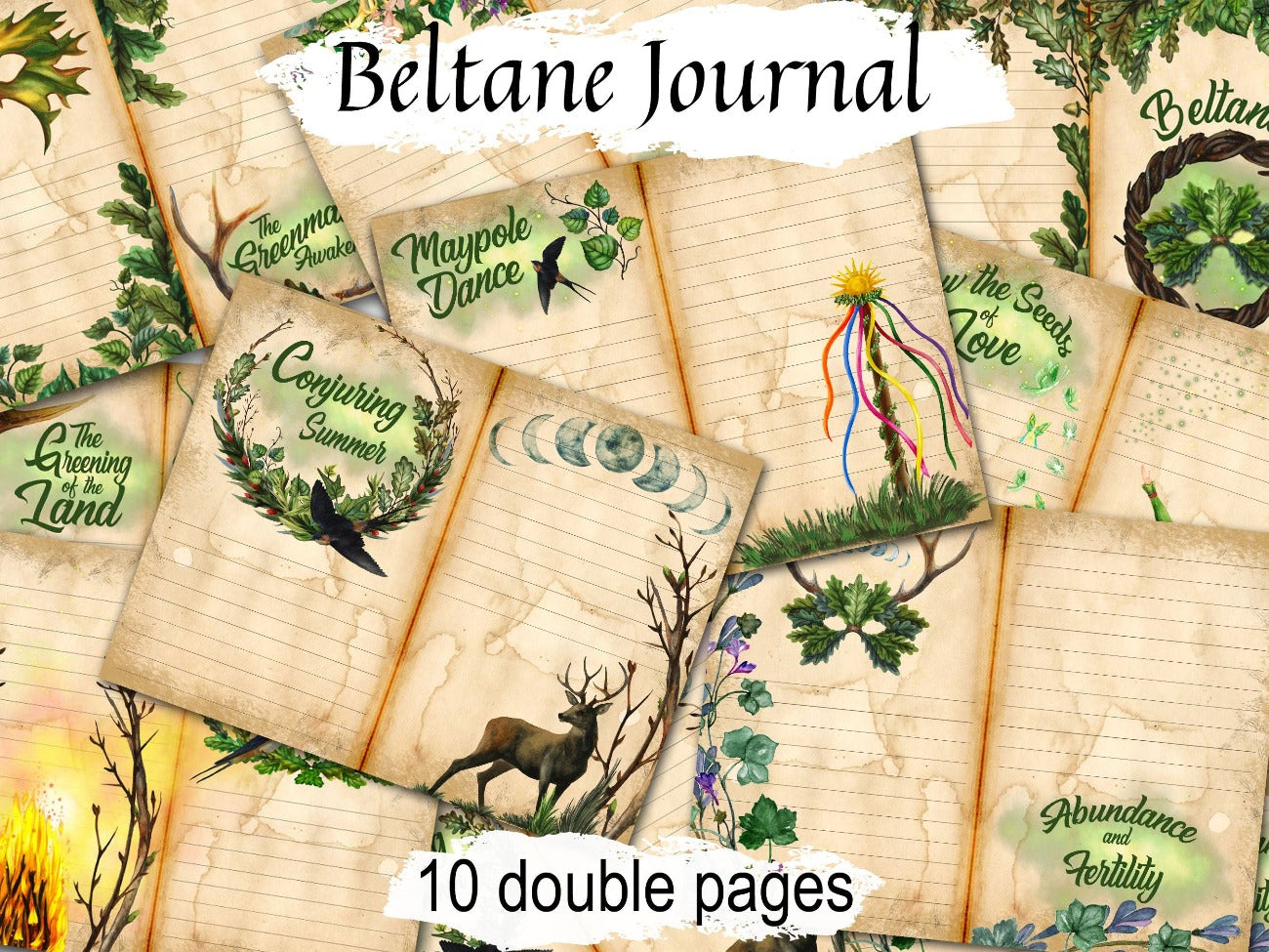 BELTANE JUNK JOURNAL Kit 10 Pages, Wicca Witchcraft Beltane Sabbat, Inspirational Journal, Beltane Ephemera Printable Grimoire Spell Pages - Morgana Magick Spell
