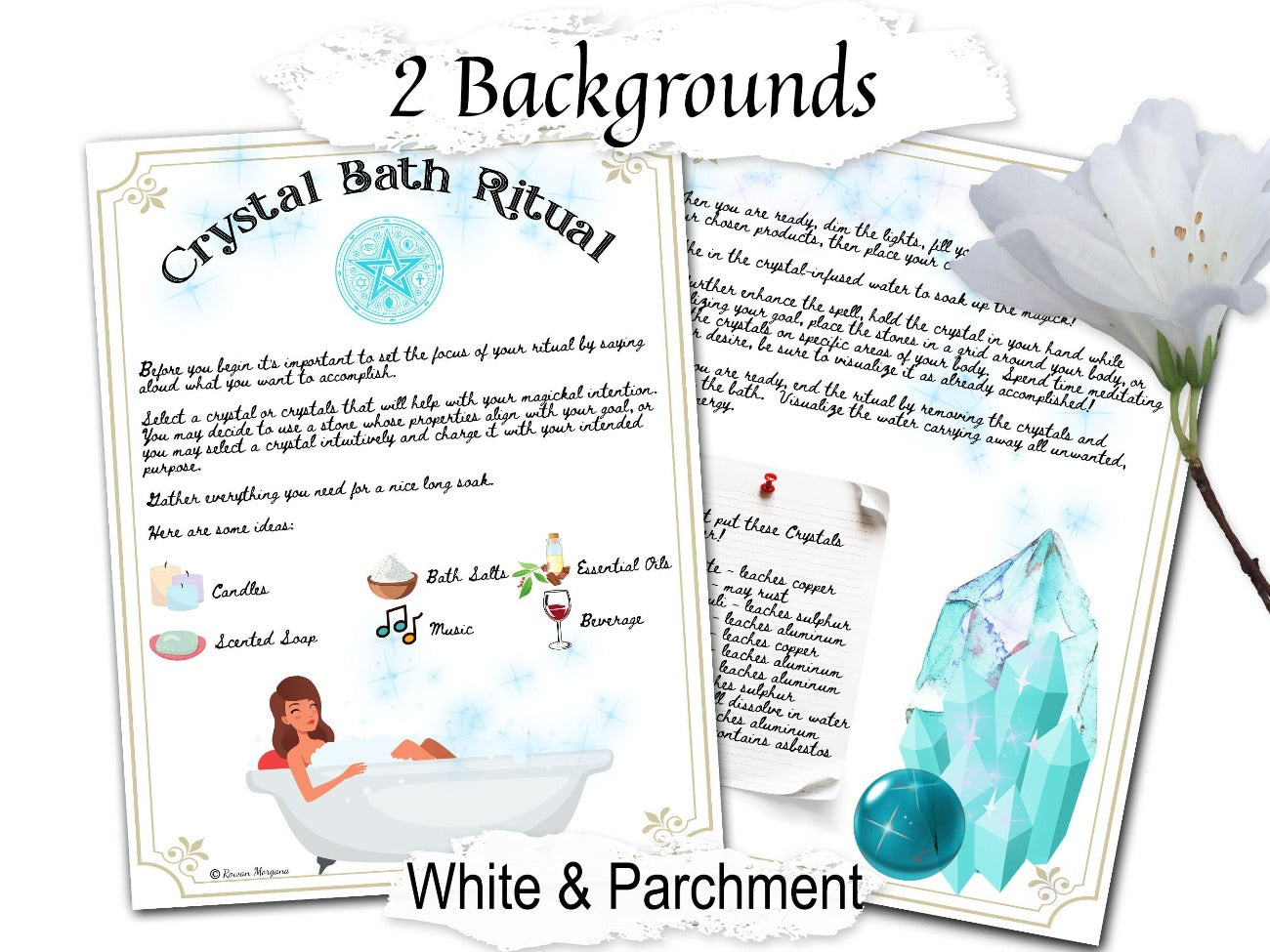 CRYSTAL BATH RITUAL 2 Pages, Crystal Bath Soak, Purification Bath to Cleanse and Clear Negative Energy, crystal and water magic witchcraft - Morgana Magick Spell