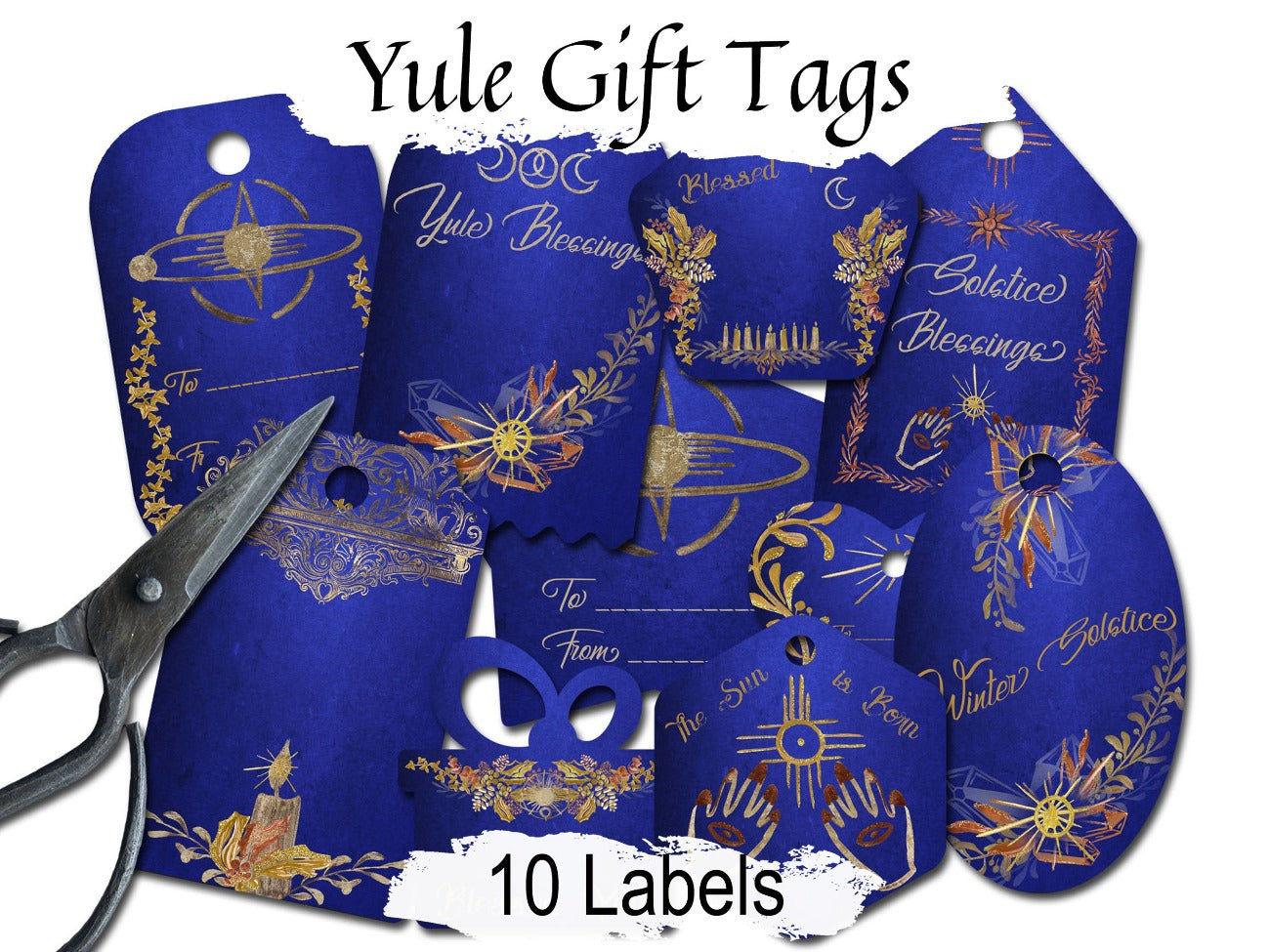 YULE GIFT TAGS 10 labels, Winter Solstice Christmas, Wicca Sabbat Printable, Printable Xmas Tags, Pagan Witch Gift Tags, Elegant Christmas - Morgana Magick Spell