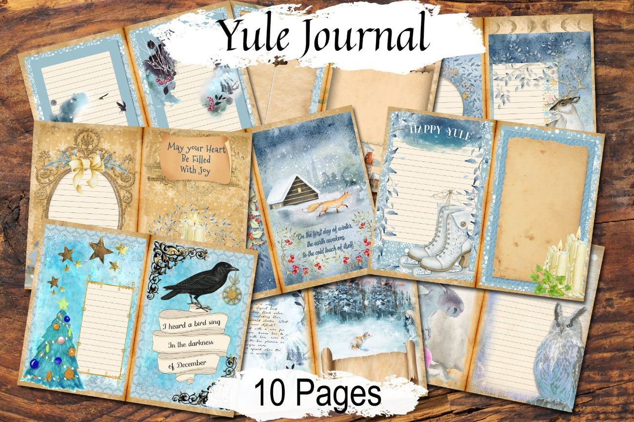 YULE JUNK JOURNAL, Sabbat Inspirational Quotes, Winter Solstice Encouragement, Journaling thoughts and dreams. 10 Printable Pages - Morgana Magick Spell