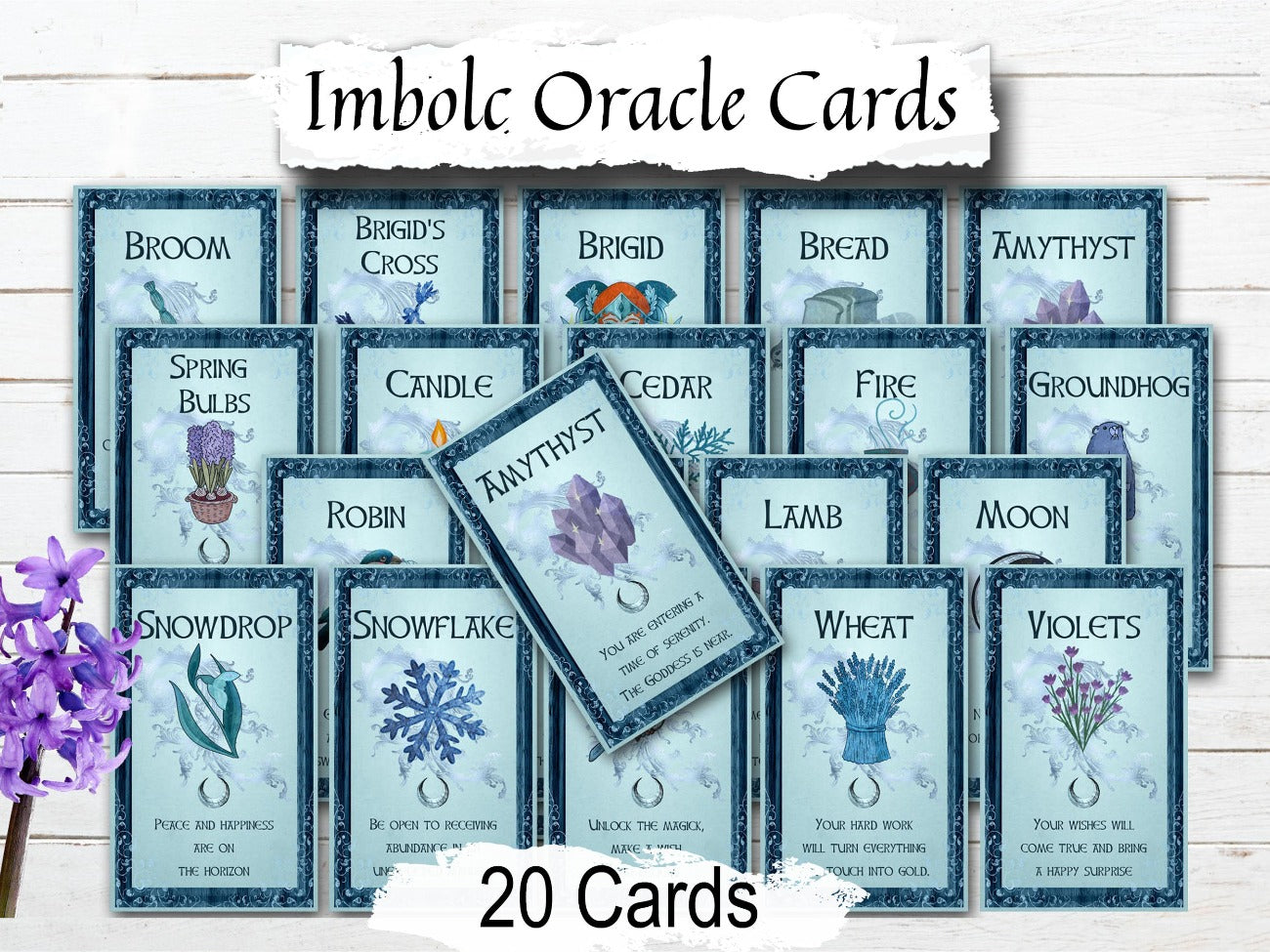 IMBOLC ORACLE CARDS, Wicca Witchcraft Printable Tarot, Inspirational Messages, Candlemas Wicca Divination Deck, Wheel of the Year Messages - Morgana Magick Spell