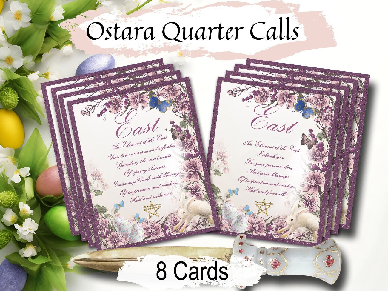 OSTARA CALL the QUARTERS, 8 Cards, Call the Directions, Wicca Magic Circle, Make Sacred Space, Sabbat Ritual Witchcraft, Elements Invocation - Morgana Magick Spell