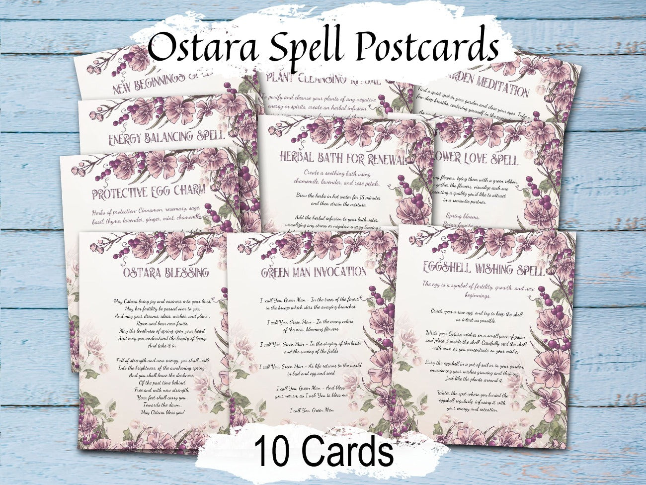 OSTARA SPELL CARDS, 10 Printable Postcards with easy to follow spells, Embrace the Spring Equinox energies of the Goddess Eostra - Morgana Magick Spell