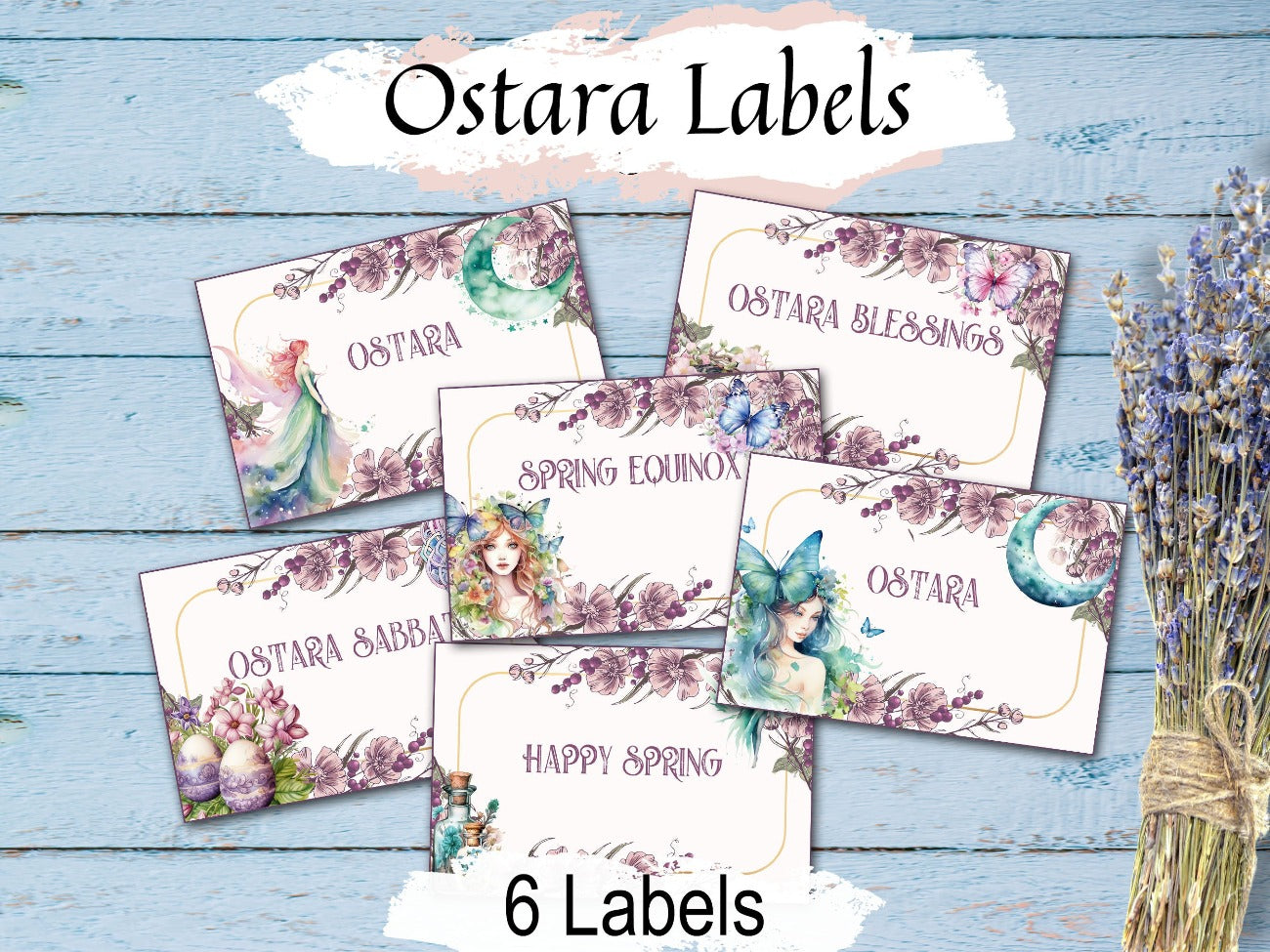 OSTARA LABELS, 6 Printable Sabbat Tags, Three Sizes, Rituals, Spells, Gifts & Altar Decorations, Spring Equinox Wicca Goddess Stickers - Morgana Magick Spell