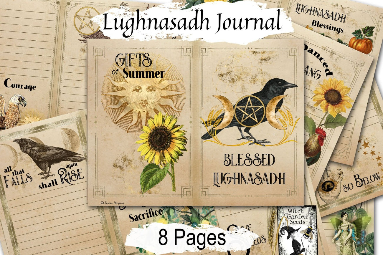 LUGHNASADH JUNK JOURNAL Inspirational Quotes, Space to write your thoughts and dreams, 8 Printable Lammas double pages- Morgana Magick Spell