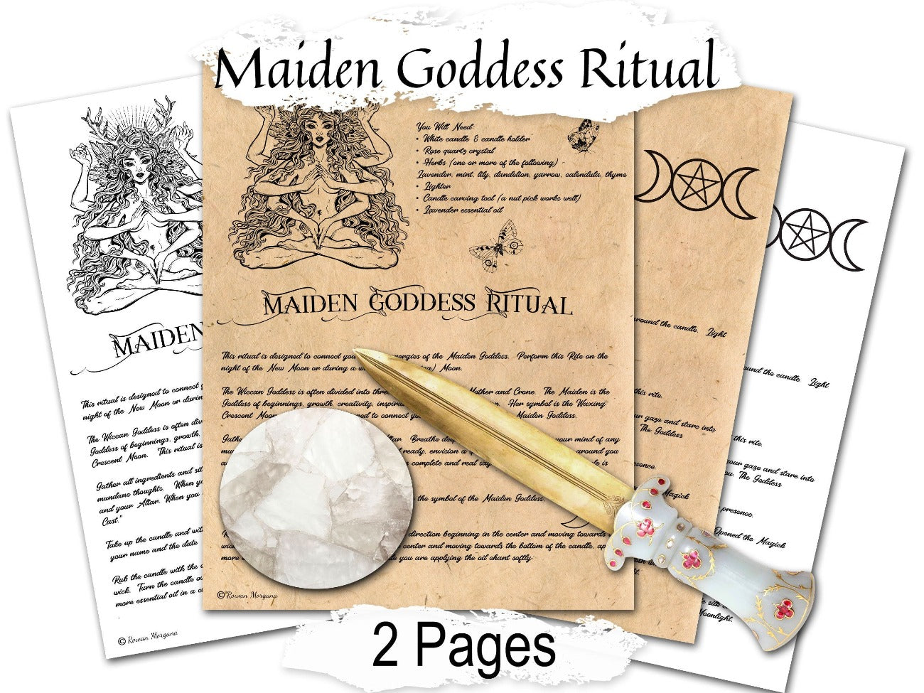 MAIDEN GODDESS RITUAL 2 Pages, Wicca New Moon Goddess Spell, Honor the Maiden, Witchcraft Ritual, Maiden Goddess Prayer Esbat Meditation - Morgana Magick Spell