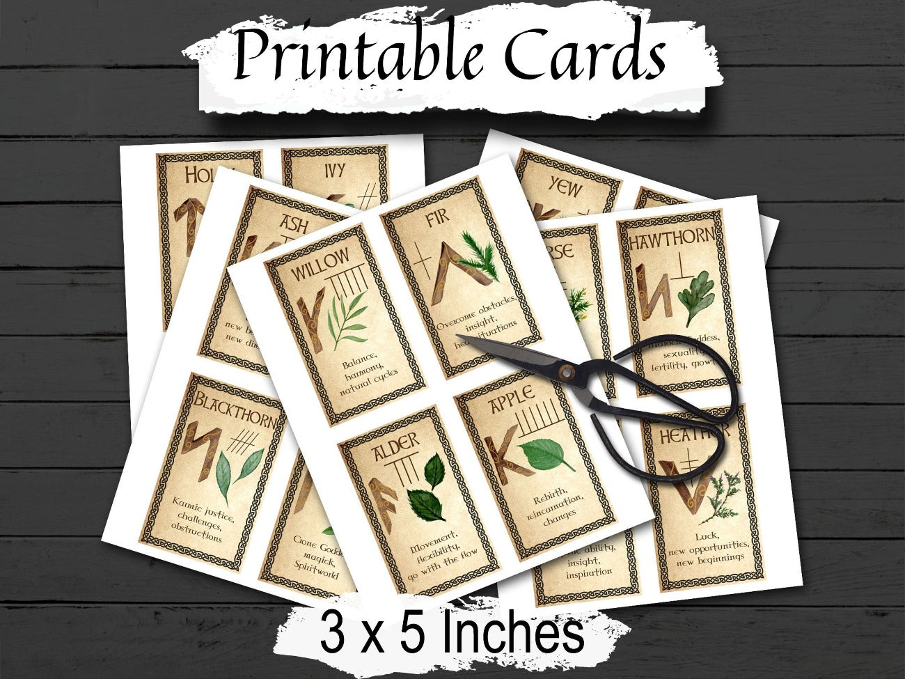 OGHAM ORACLE CARDS Wicca Witchcraft Oracle Cards to Print at Home, Ogham Tarot Printable Oracle Deck Messages, Celtic Ogham Spirit Deck - Morgana Magick Spell