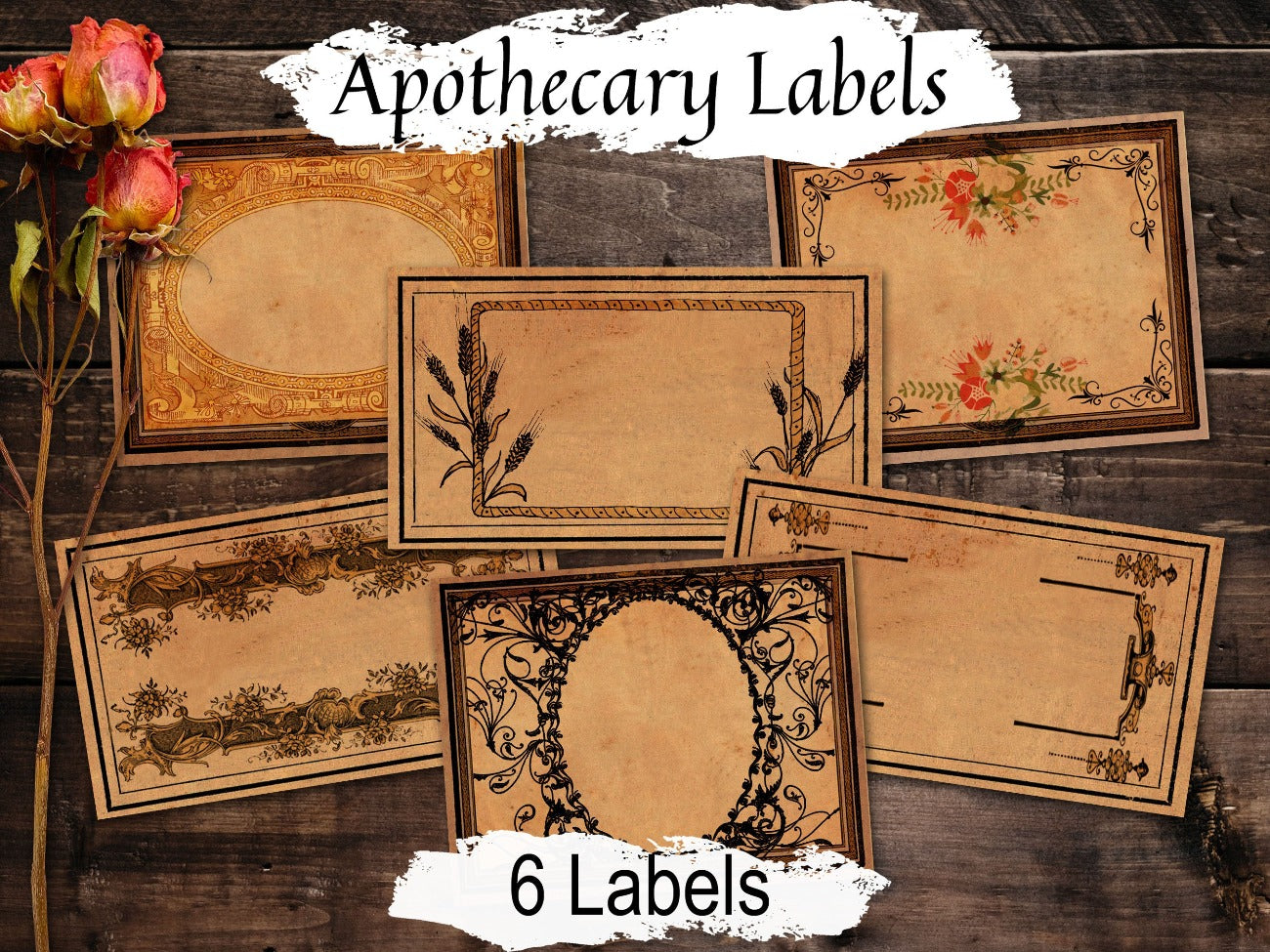 VINTAGE APOTHECARY LABELS, 6 Blank Labels, Spell Potion Labels, Aromatherapy Labels, Witchcraft, Wicca Herbal Magic Spell and Potion Labels - Morgana Magick Spell