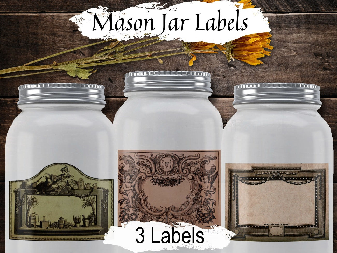 MASON JAR Vintage Labels, 3 Large Potion Spell Labels, Apothecary Spice Labels, Botanical Herb Labels, Witchs Cupboard, Kitchen Witch Tags - Morgana Magick Spell