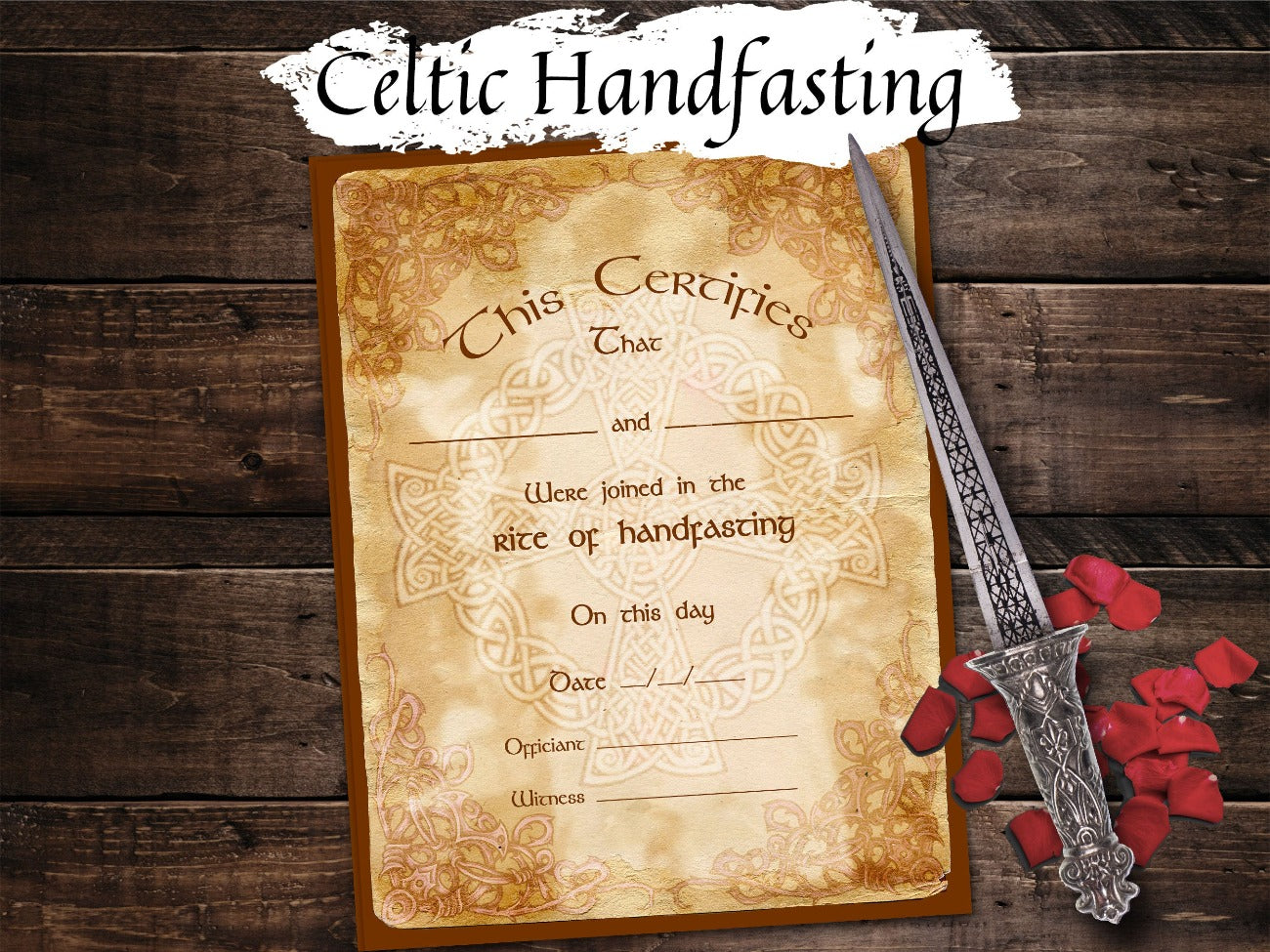 CELTIC HANDFASTING CERTIFICATE, Printable Instant Download,  8.5  x 11 inches  - Morgana Magick Spell