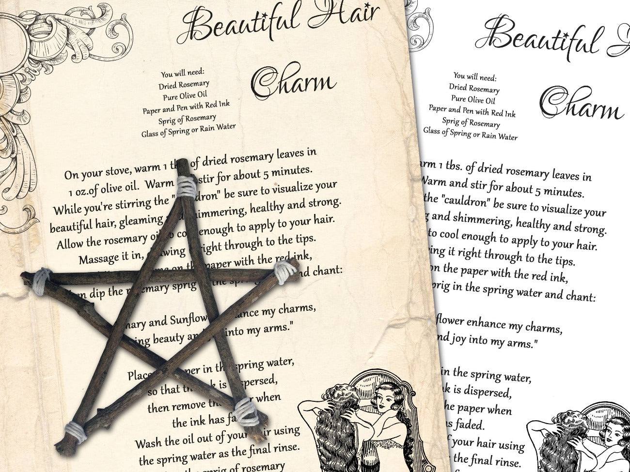 BEAUTIFUL HAIR CHARM, Grow Out your Hair, Magic Potion, Kitchen Witch, long strong hair growth, Printable page for your Spellbook - Morgana Magick Spell