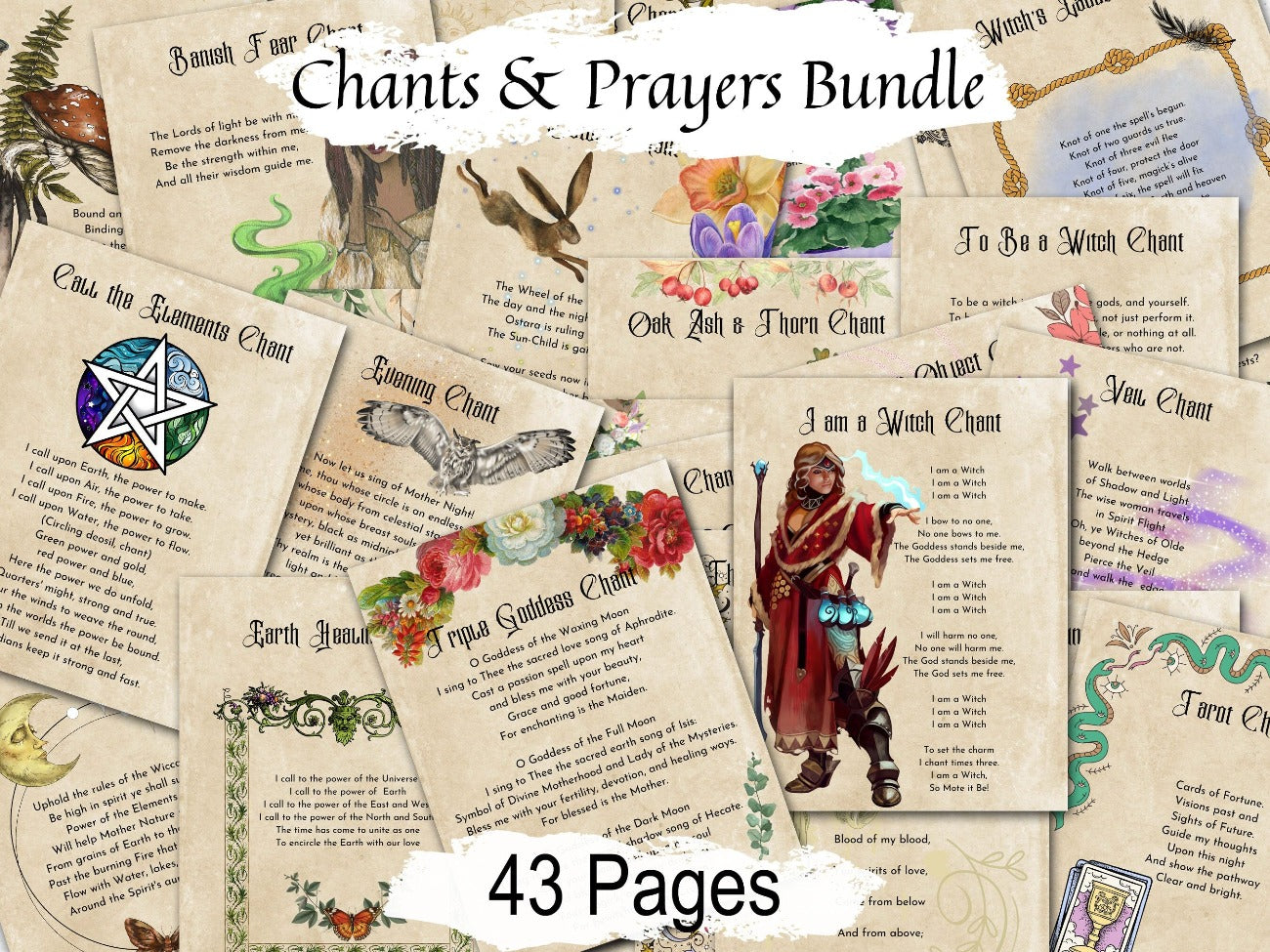 WICCA PRAYER CHANTS Bundle 43 Pages, Instant Download Pagan Prayers & Chants Bundle, Witchcraft Prayers Spellbook, Prayer Grimoire Printable - Morgana Magick Spell