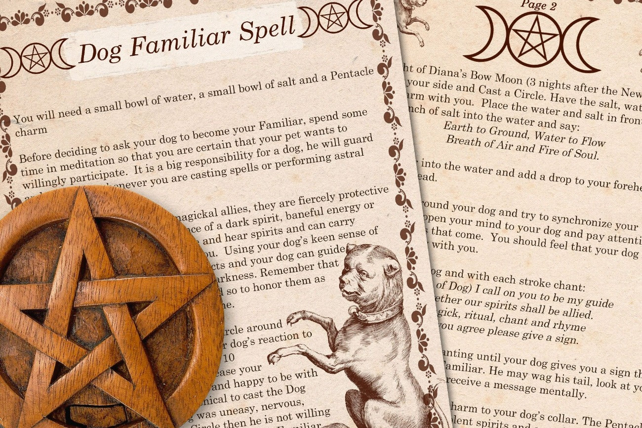 DOG FAMILIAR SPELL 2 Pages, Wicca Get a Dog Familiar, Dog Spirit Guide, Magical Pet, Witchcraft Familiar magical pet, Witch Animal Spell - Morgana Magick Spell