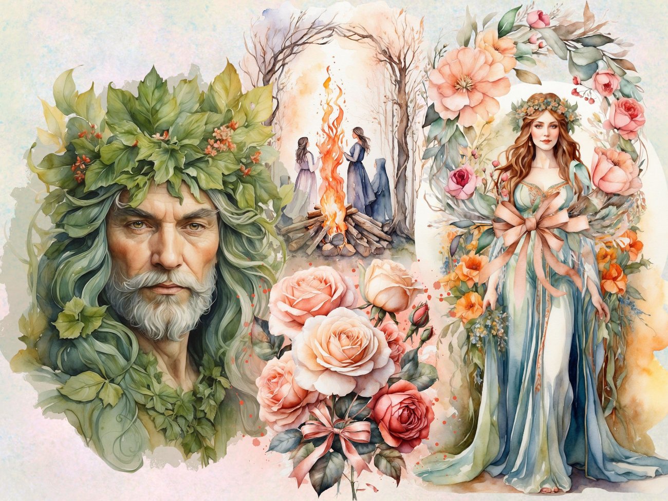 BELTANE CLIPART, Fantasy Spring Graphics, May Day Sabbat Grimoire, Watercolor Art, Commercial Use, Goddess Wicca Gift, Commercial Use - Morgana Magick Spell