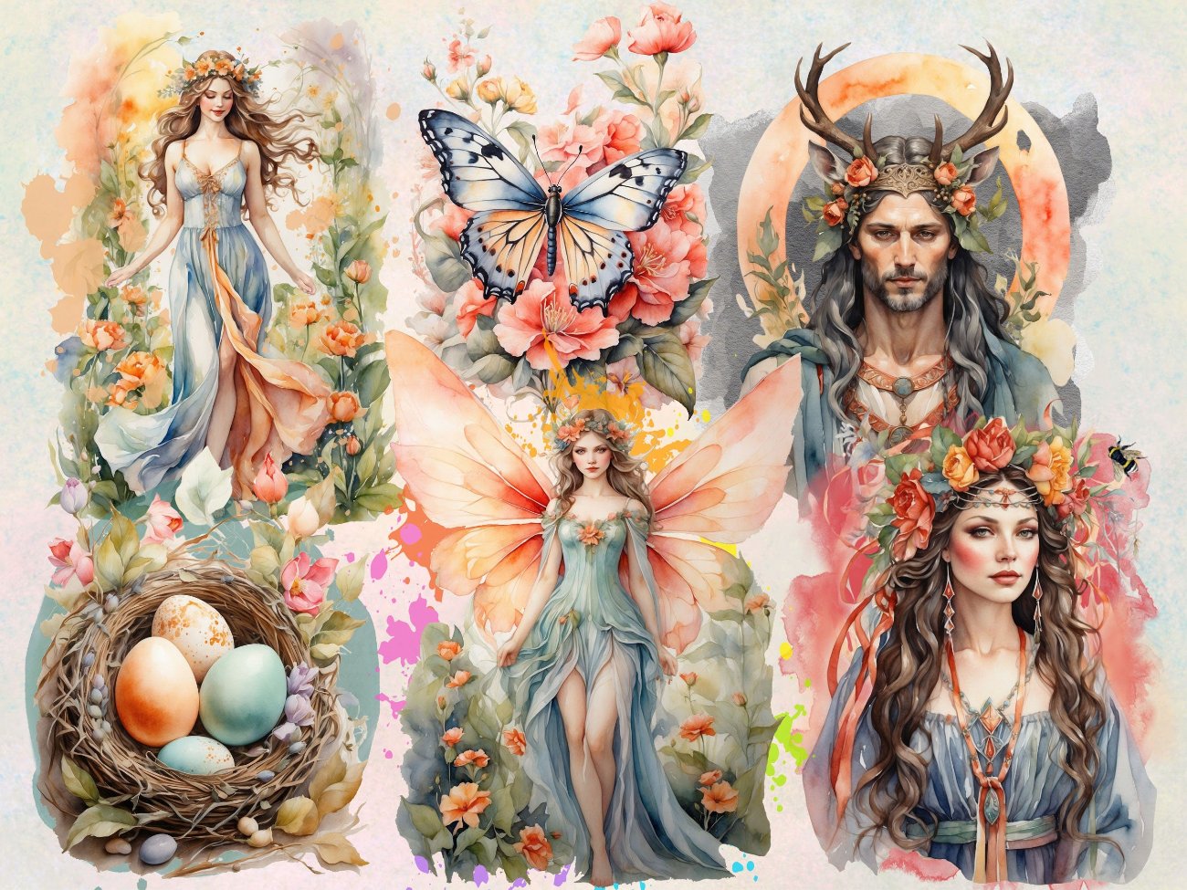 BELTANE CLIPART, Fantasy Spring Graphics, May Day Sabbat Grimoire, Watercolor Art, Commercial Use, Goddess Wicca Gift, Commercial Use - Morgana Magick Spell