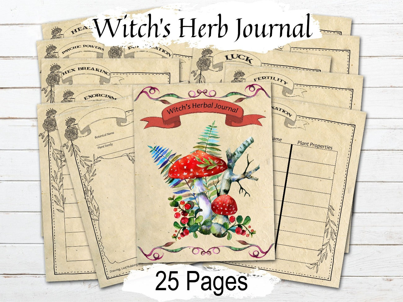 WITCH HERBAL Junk Journal Planner, 25 Pages, Witchy Apothecary Journal, Wicca Herb Magick, Witchcraft Herbal Garden DIY Grimoire - Morgana Magick Spell