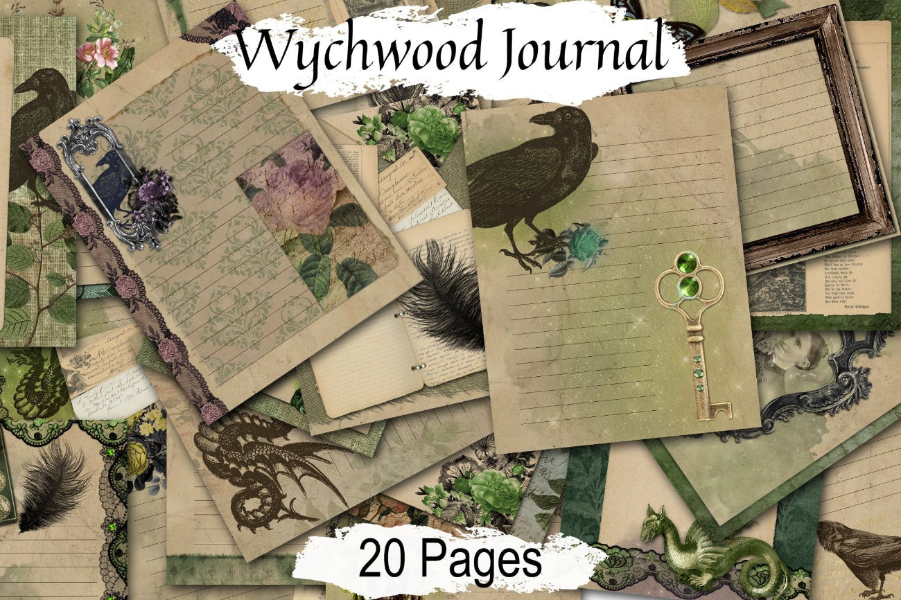 WYCHWOOD JUNK JOURNAL 20 Pages, Wicca Witchcraft Stationary Blank Book of Shadows Pages, Herb Journal Printable Kit, Antique Witch Grimoire - Morgana Magick Spell
