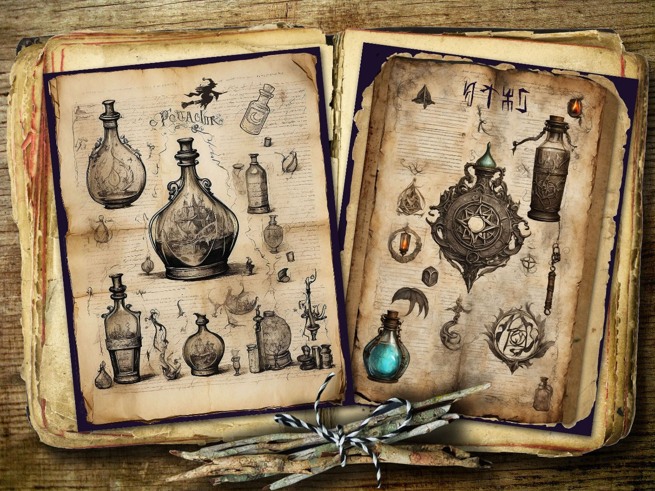 SPELLBOUND POTIONS, Junk Journal Pages, Apothecary Bottles, Fantasy Occult Magic Spellbook Kit, Witchy MagicGrimoire, Spellbook Printable - Morgana Magick Spell