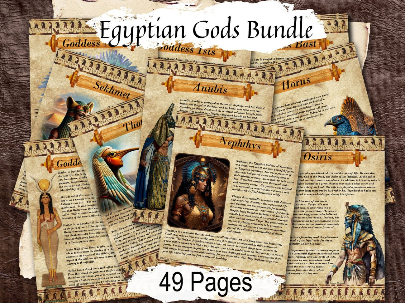 EGYPTIAN GODS & GODDESSES Printable Bundle - 49 pages, Divine wisdom magick and mythology - Morgana Magick Spell