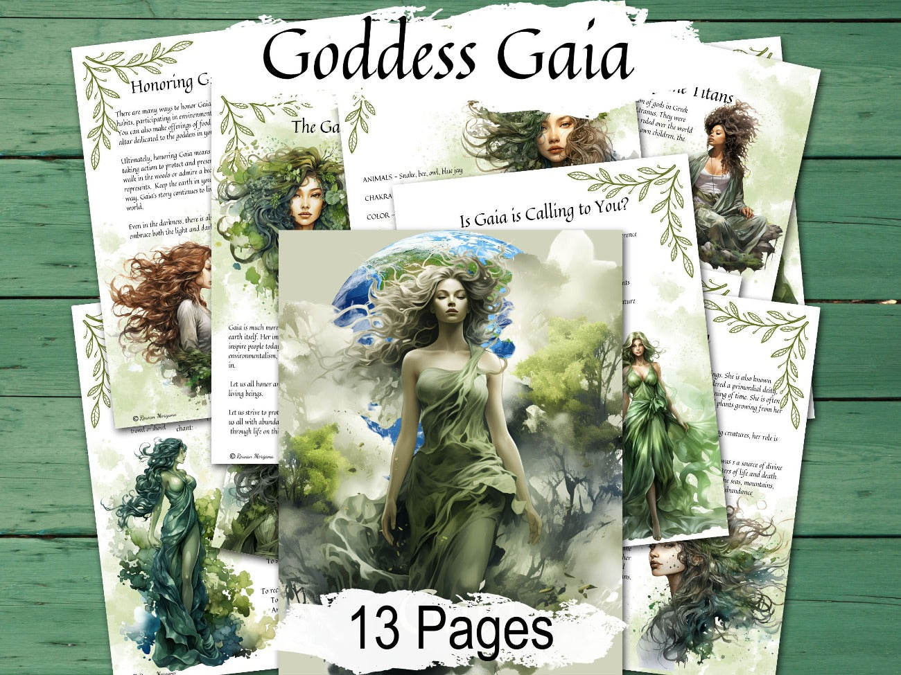 GODDESS GAIA, 13 Printable spellbook pages, Connect with the Earth, Nurture your Divine Feminine and Green Witch Nature Goddess Spirituality - Morgana Magick Spell