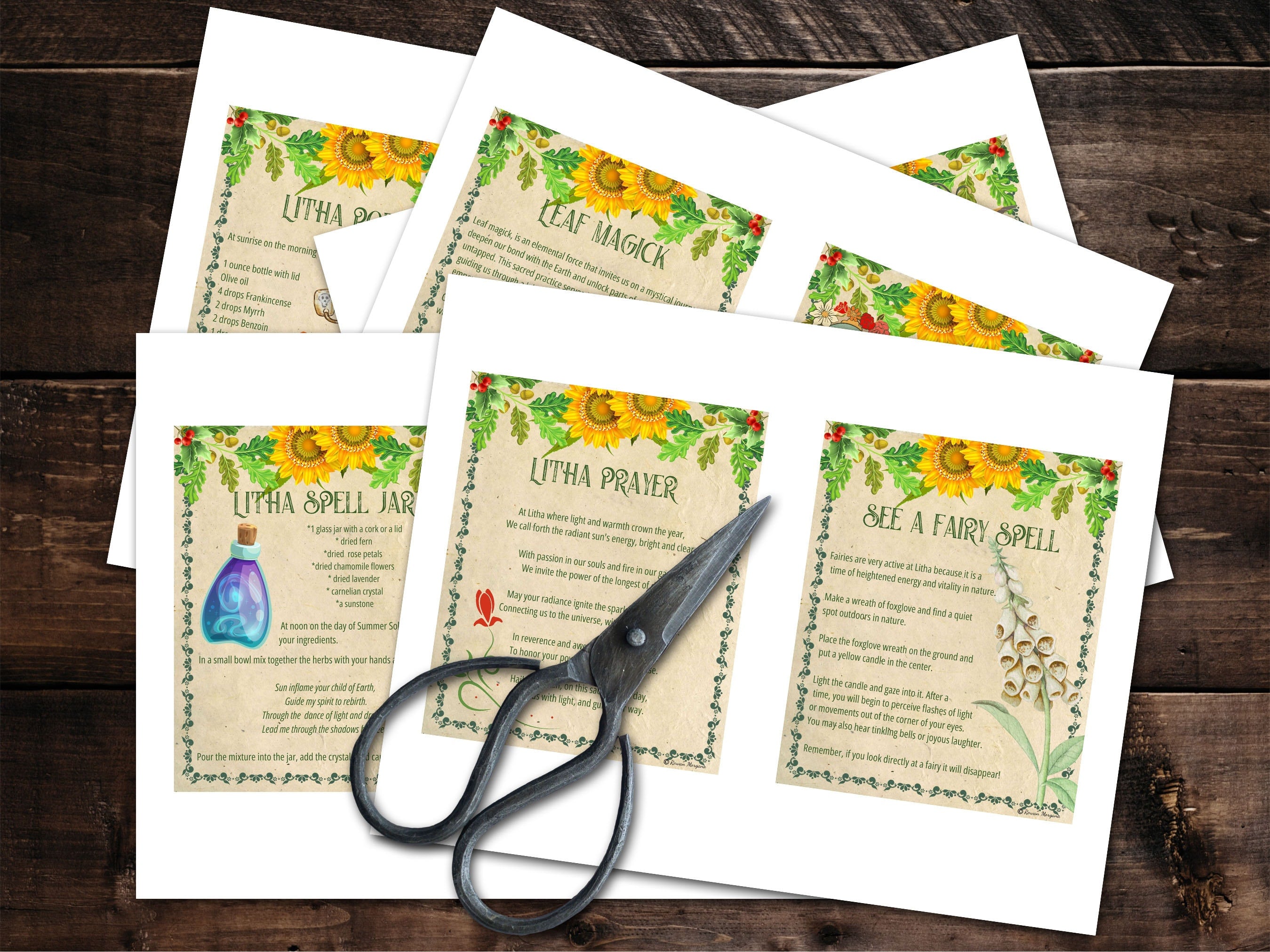 LITHA SPELL CARDS, Enchanting Spells, Unlock the Magic of Summer Solstice, 10 Printable Postcards, Wicca Sabbat Altar, Pagan Witch Gift - Morgana Magick Spell