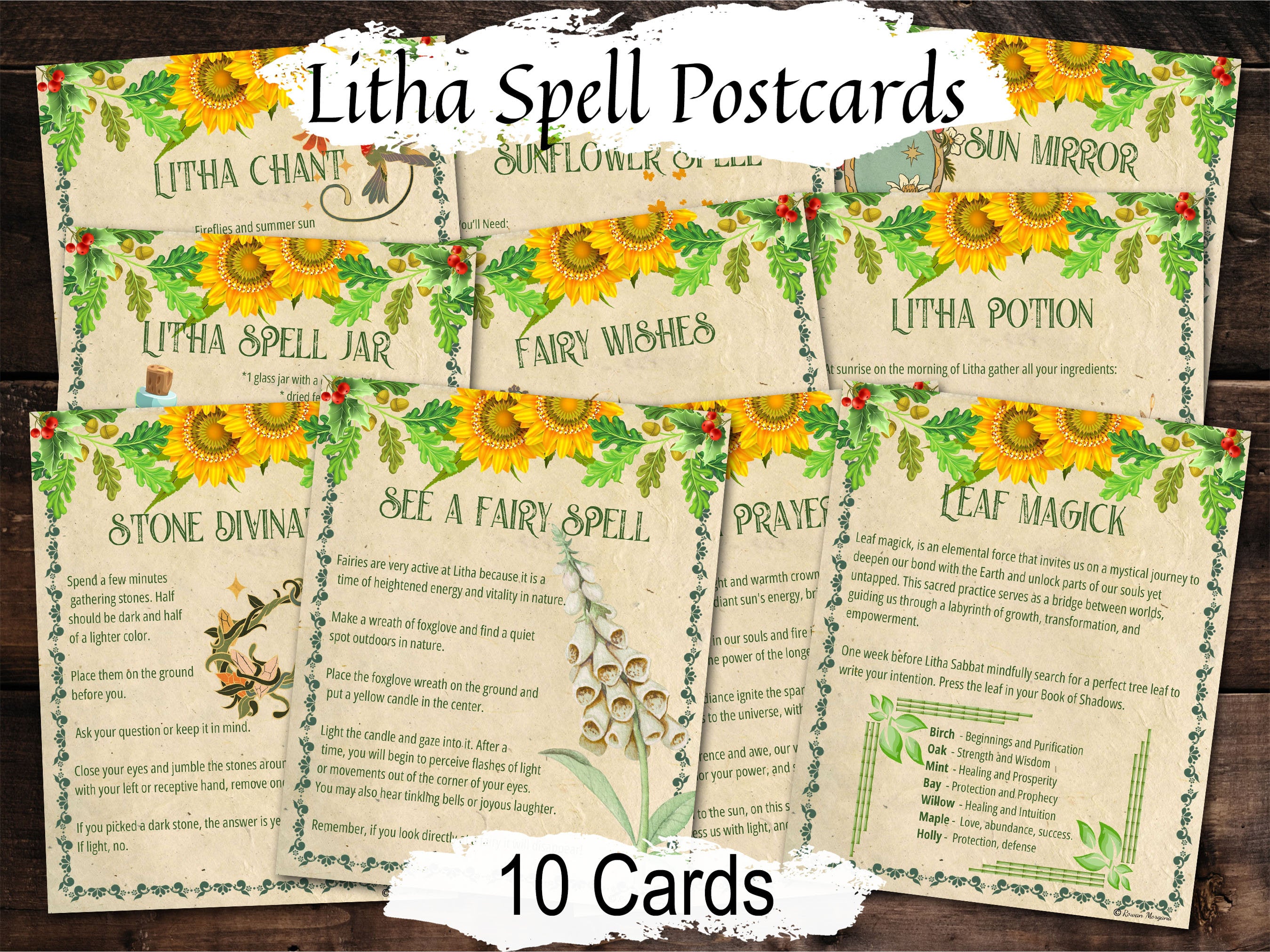 LITHA SPELL CARDS, Enchanting Spells, Unlock the Magic of Summer Solstice, 10 Printable Postcards, Wicca Sabbat Altar, Pagan Witch Gift - Morgana Magick Spell
