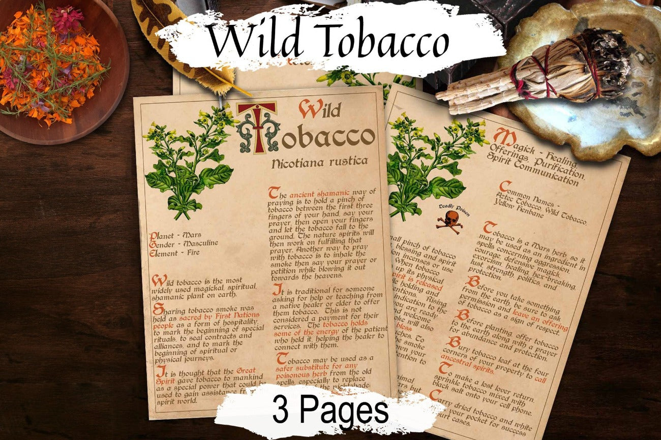 TOBACCO BANEFUL HERB 3 pages, Grimoire Printable, Witchcraft Poisonous Plants & Herbs, Wicca Pagan Green Witch, Herbal Apothecary Magic - Morgana Magick Spell