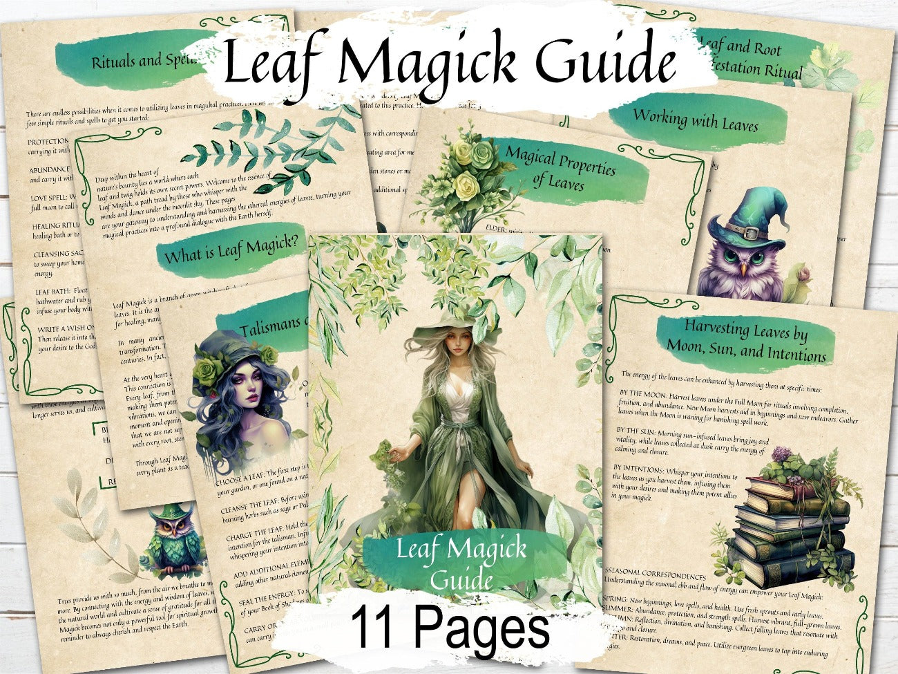 LEAF MAGICK GUIDE, Green Witch Nature Spells, Herbal Spellcasting, Leaf Divination, Earth Energy, Garden Ritual, Banish Negativity, 11 Pages - Morgana Magick Spell