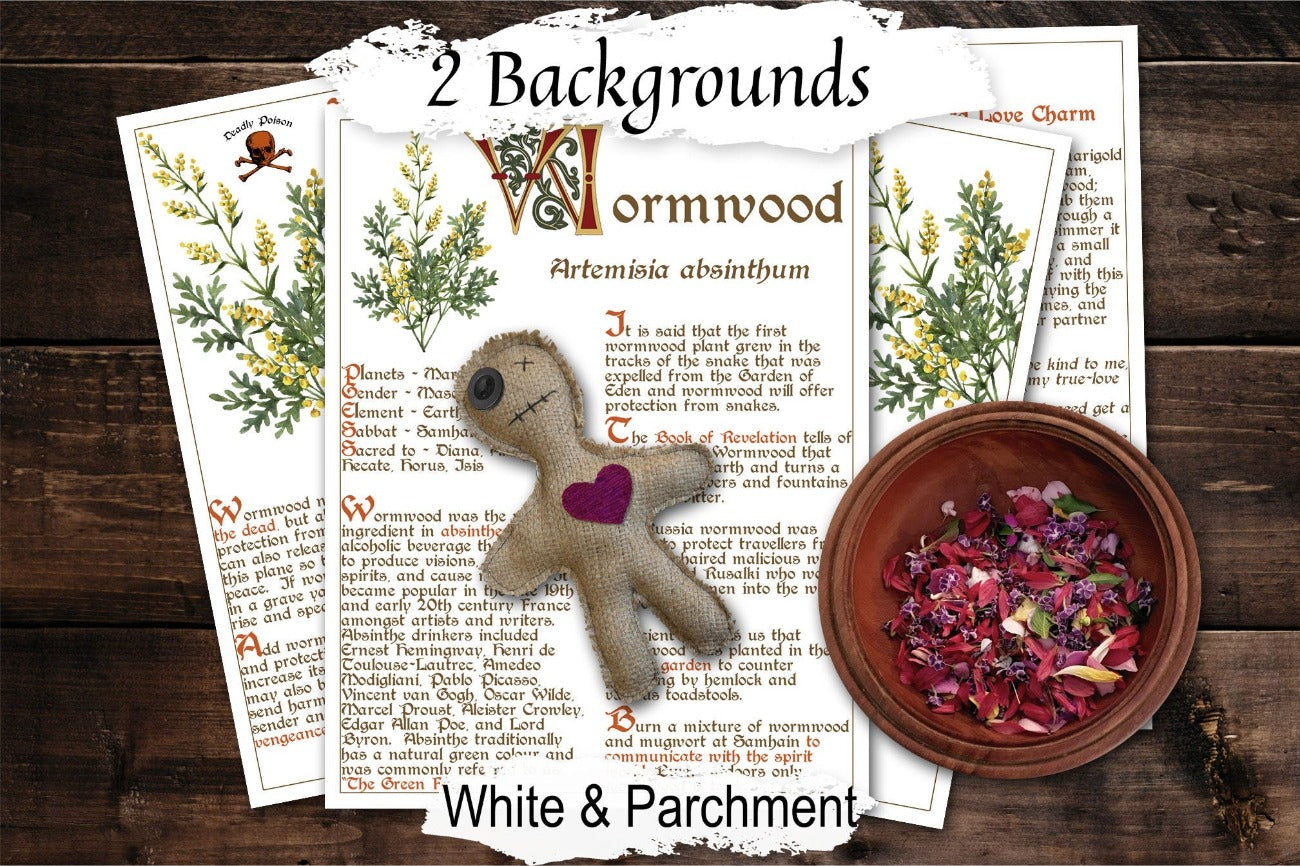 WORMWOOD BANEFUL HERB 4 pages, Grimoire Printable, Witchcraft Poisonous Plants & Herbs, Wicca Pagan Green Witch, Herbal Apothecary Magic- Morgana Magick Spell