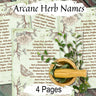 HERBAL ARCANE, Old Witchcraft Names for Common Herbs, Secret Spell Ingredients, Eye of Newt & Wing of Bat, Witch Apothecary Plants, 4 Pages - Morgana Magick Spell