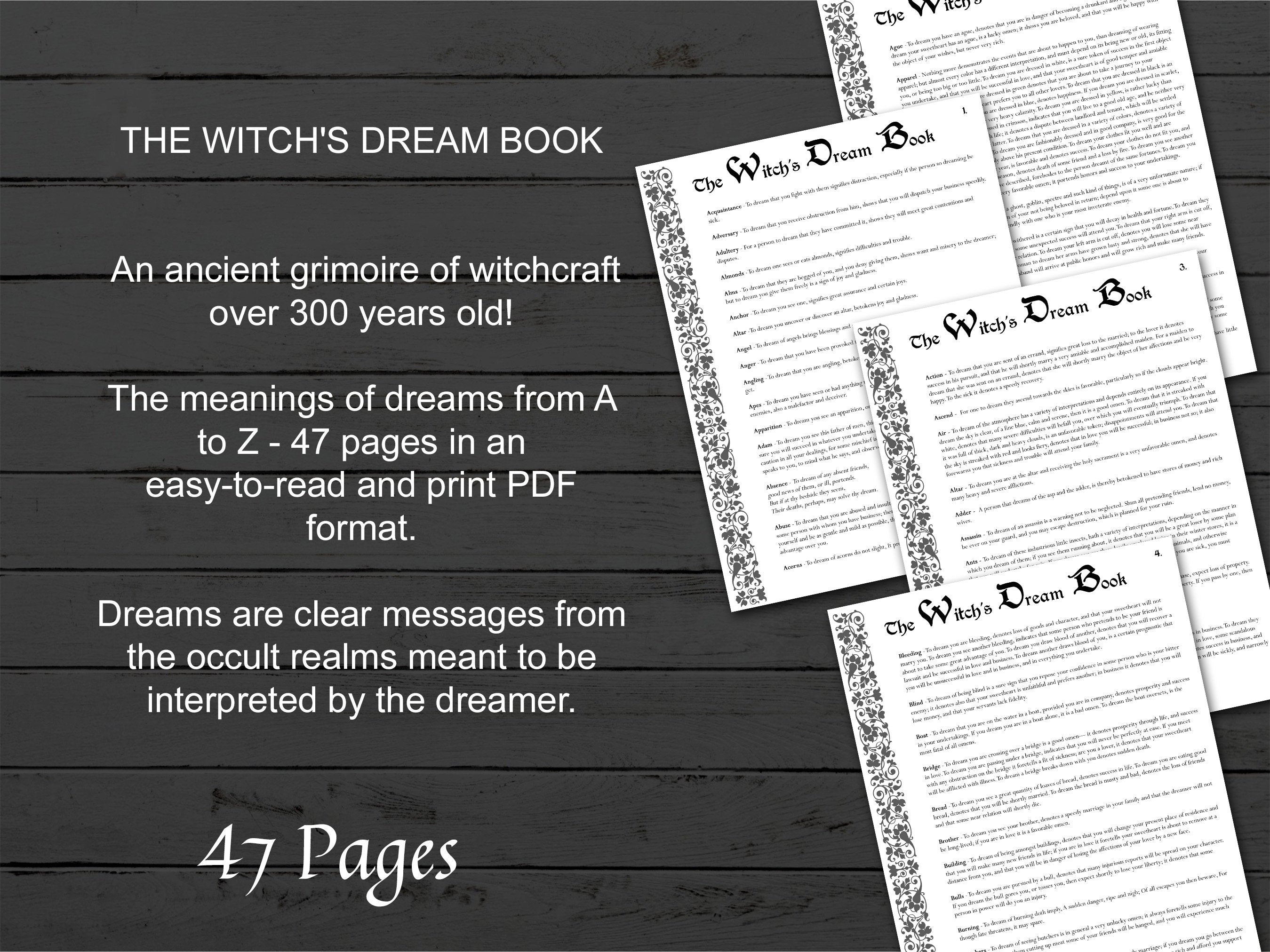 WITCH&#39;S DREAM BOOK, From 300 year old Grimore, Wicca Witchcraft, Instant Download, Lucid Dreams, Dream Guide Interpretations, 47 Pages - Morgana Magick Spell