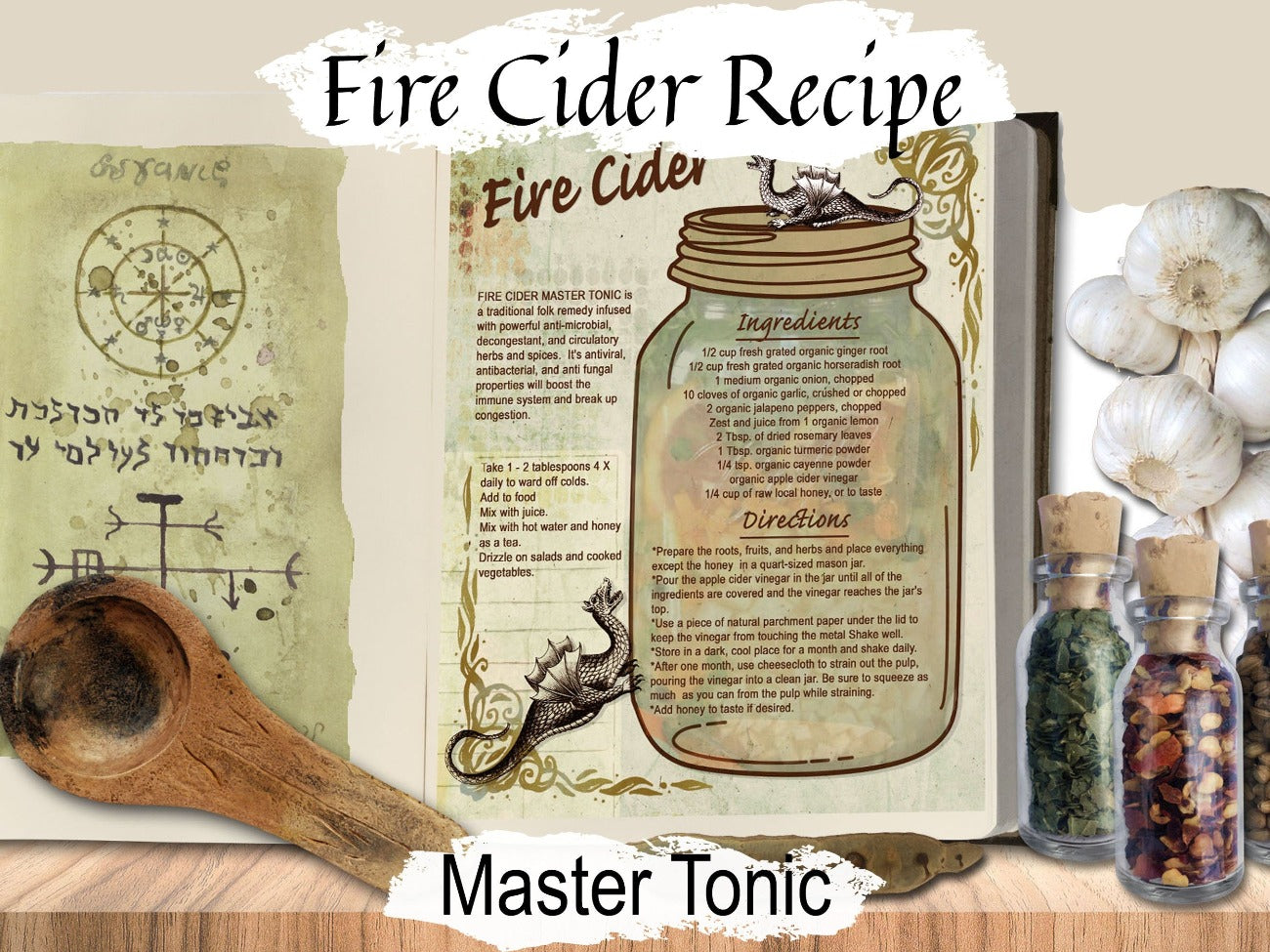 FIRE CIDER RECIPE, Master Health Tonic, Herbal Folk Remedy, Immunity Booster, Kitchen Witch Recipe, Wicca Witch Health Tonic, Witchcraft - Morgana Magick Spell