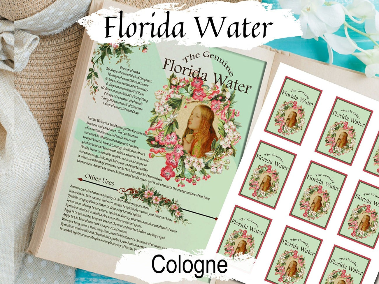 FLORIDA WATER COLOGNE, Toilette Water, Spiritual Cleansing, Blessing, Good Luck & Protection, Original 19th Century Recipe with Bonus Labels - Morgana Magick Spell