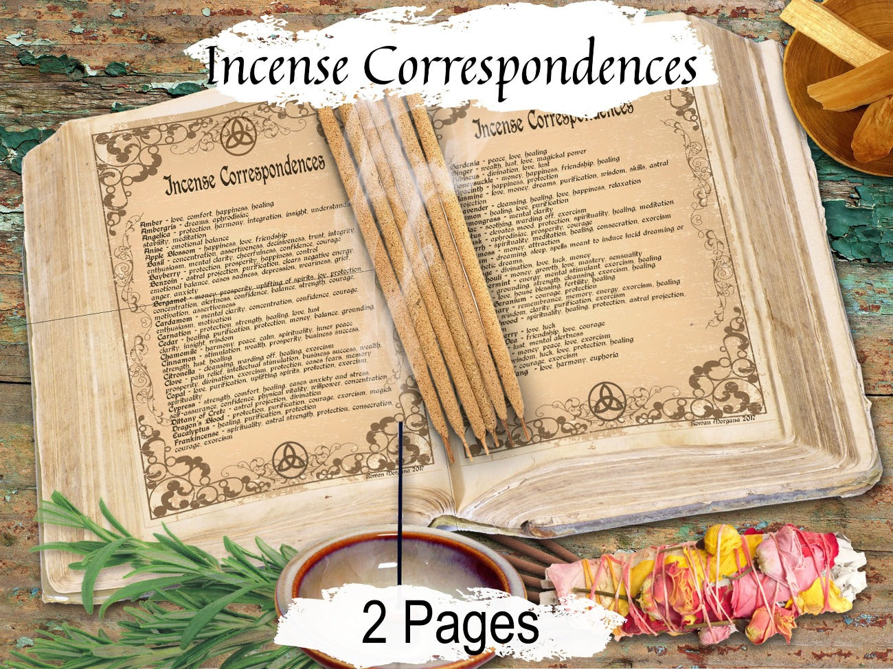 INCENSE CORRESPONDENCES, Incense Guide for Spells and Magic, Baby Witch Cheat Sheet, Choose Incense for Magic and Rituals, Printable, 2 Pgs - Morgana Magick Spell