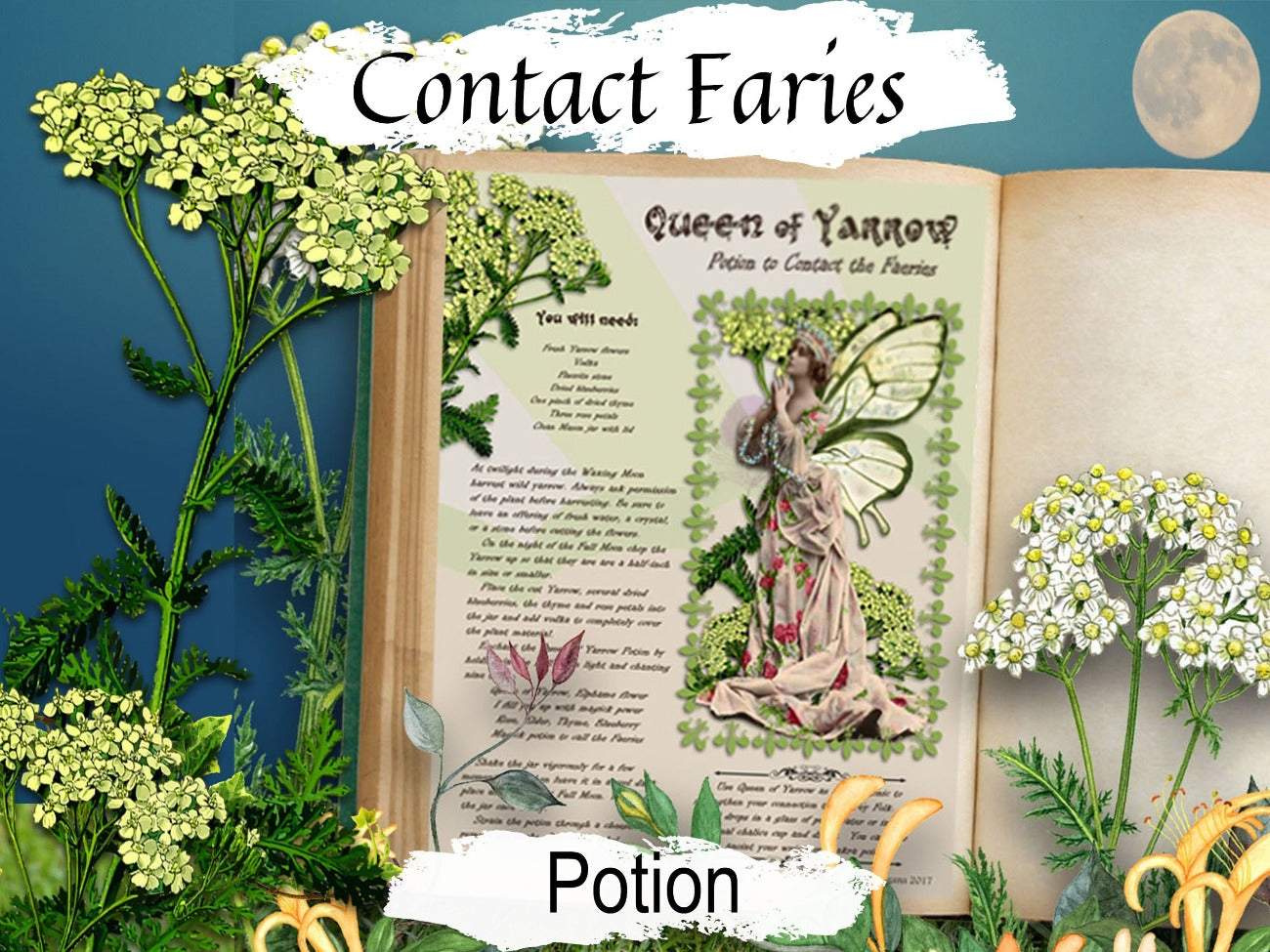 QUEEN of YARROW POTION, Fairy Contact Potion, Wicca Fairy Prayer Spell, Yarrow Herb Witchcraft, Fairy Realm See Fairies, Fae Apothecary - Morgana Magick Spell