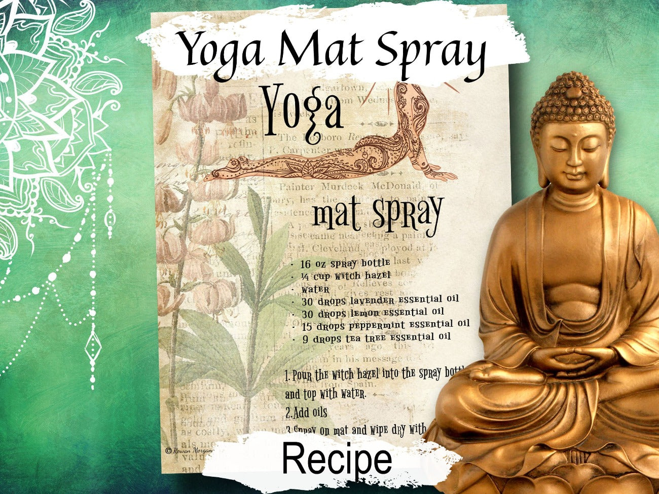 YOGA MAT Spray, Anti Bacterial Recipe, Digital Download, DIY Yoga Mat Cleaner, Easy Yoga Mat Spray, Purify Yoga Mat, Wicca Natural Mat Spray - Morgana Magick Spell