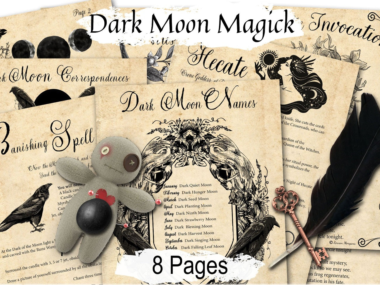 HECATE DARK MOON 8 Pages, Wicca Esbat, Goddess Hecate, Black Moon Ritual, Witchcraft Spell Printable, Liminal Banish, Spellbook Grimoire - Morgana Magick Spell