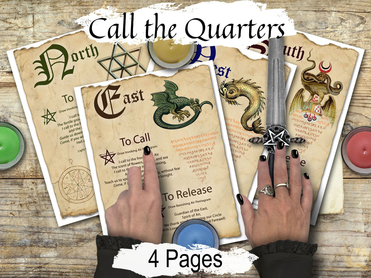 CALL the QUARTERS, Cast a Magic Circle, Call and Dismiss Quarters, Wicca Watchtowers, Make Sacred Space, Witchcraft Pentagram Magic, 4 Pages - Morgana Magick Spell