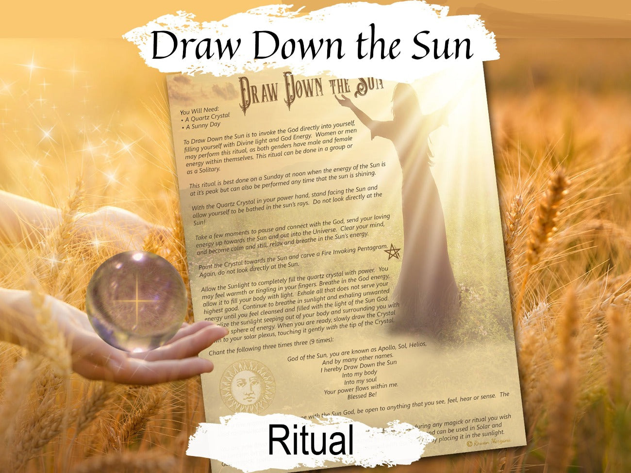DRAW DOWN SUN, Wicca Sun Solar Spell Magic, Summer Solstice, Litha High Priestess Prayer Chant, Witchcraft God Altar Invocation Printable - Morgana Magick Spell