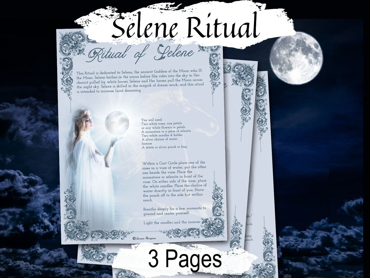 SELENE RITUAL 3 Pages, Witchcraft Moon Goddess Magic Spell, Dream Magic, Lucid Dreaming Spell, Wicca Witch Full Moon Pray Dream Spell - Morgana Magick Spell
