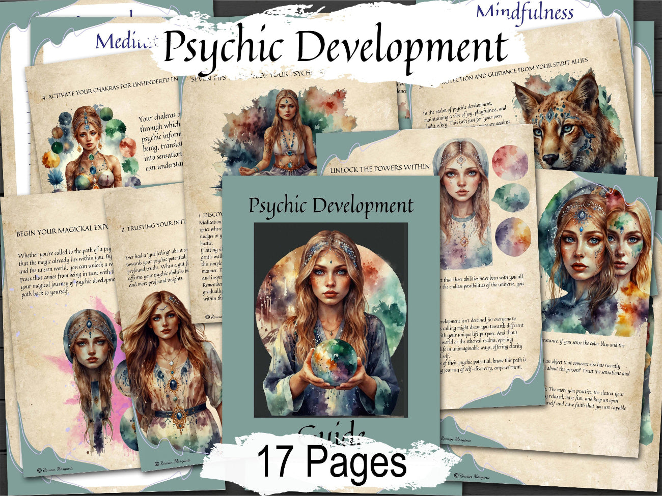 PSYCHIC DEVELOPMENT GUIDE, Spiritual Growth, Bonus Journal pages, Meditation & Spirit Guide, Psychic Exercises, Spirituality Gift, 17 Pages - Morgana Magick Spell